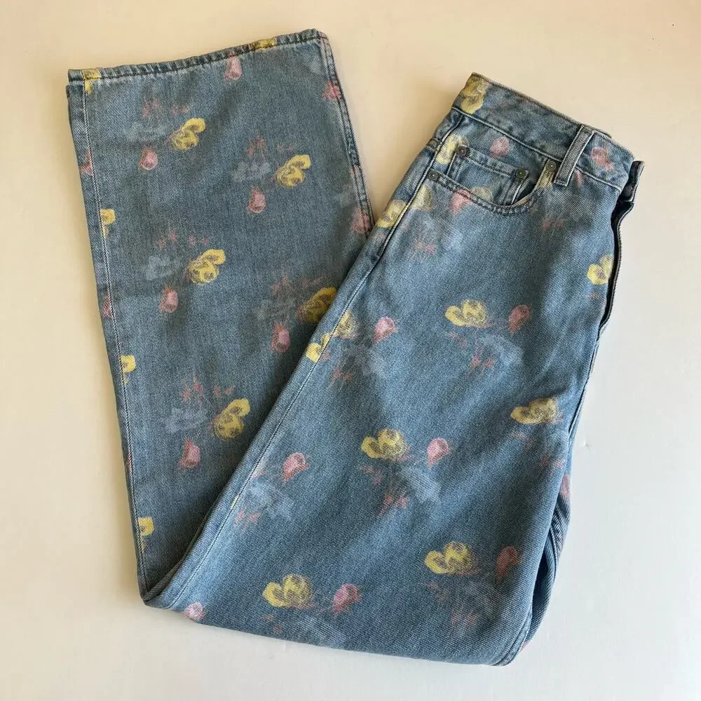 GANNI Magny Indigo Print Organic Cotton Jeans Bleach Blue - Picture 9 of 9